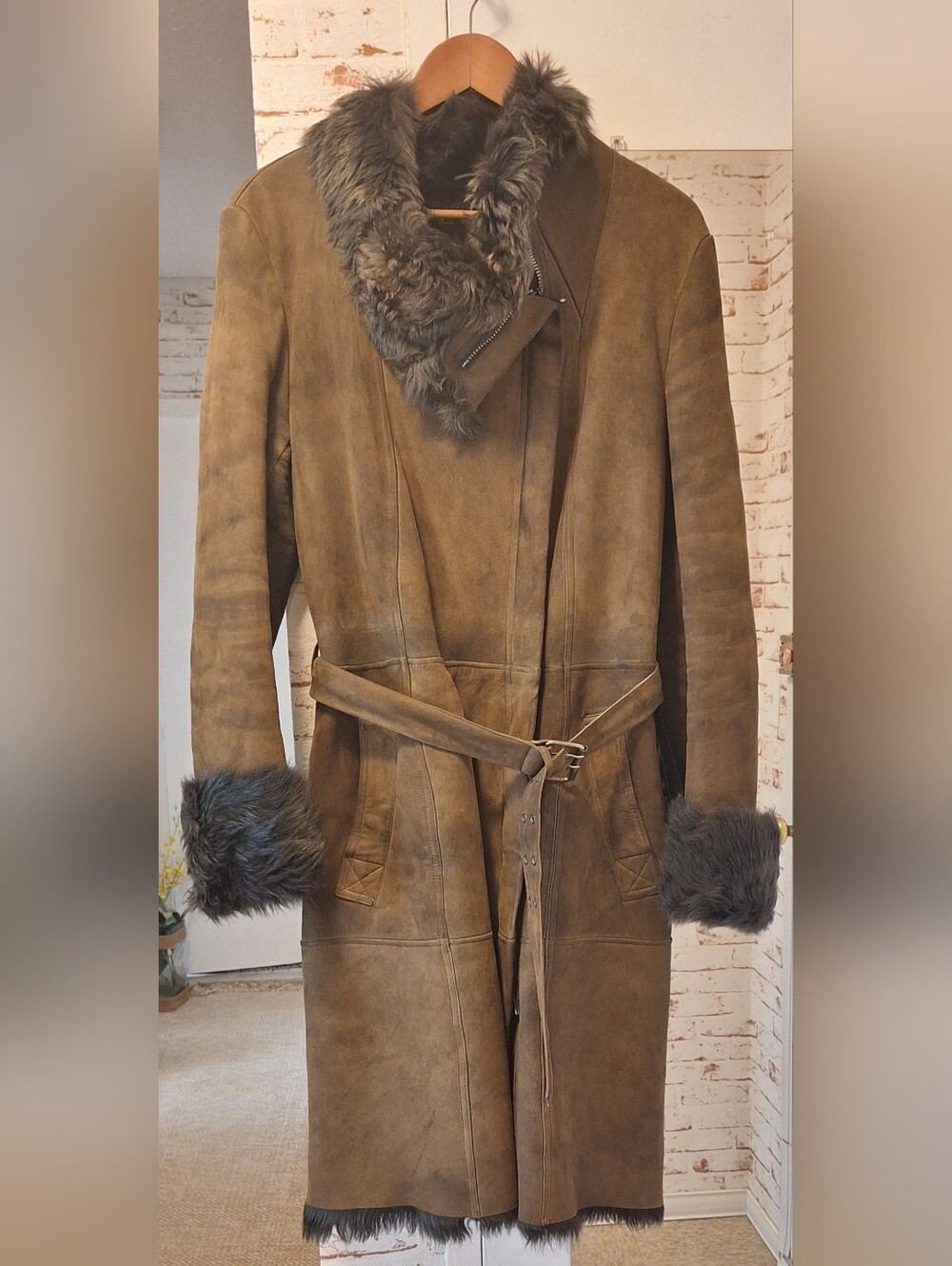 Patrizia Pepe Brown Suede Lamb Shearling Winter Coat